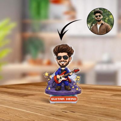 Personalized Guitar Hero Bobblehead Caricature for Home, Living Room & Bedroom Decoration, Battery Powered with Shaking Head Figure Gift for Guitar Lover & Music Lover